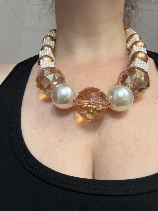 Jewelry - Hand-Crafted Chunky Gold and Pearl Statement Necklace
